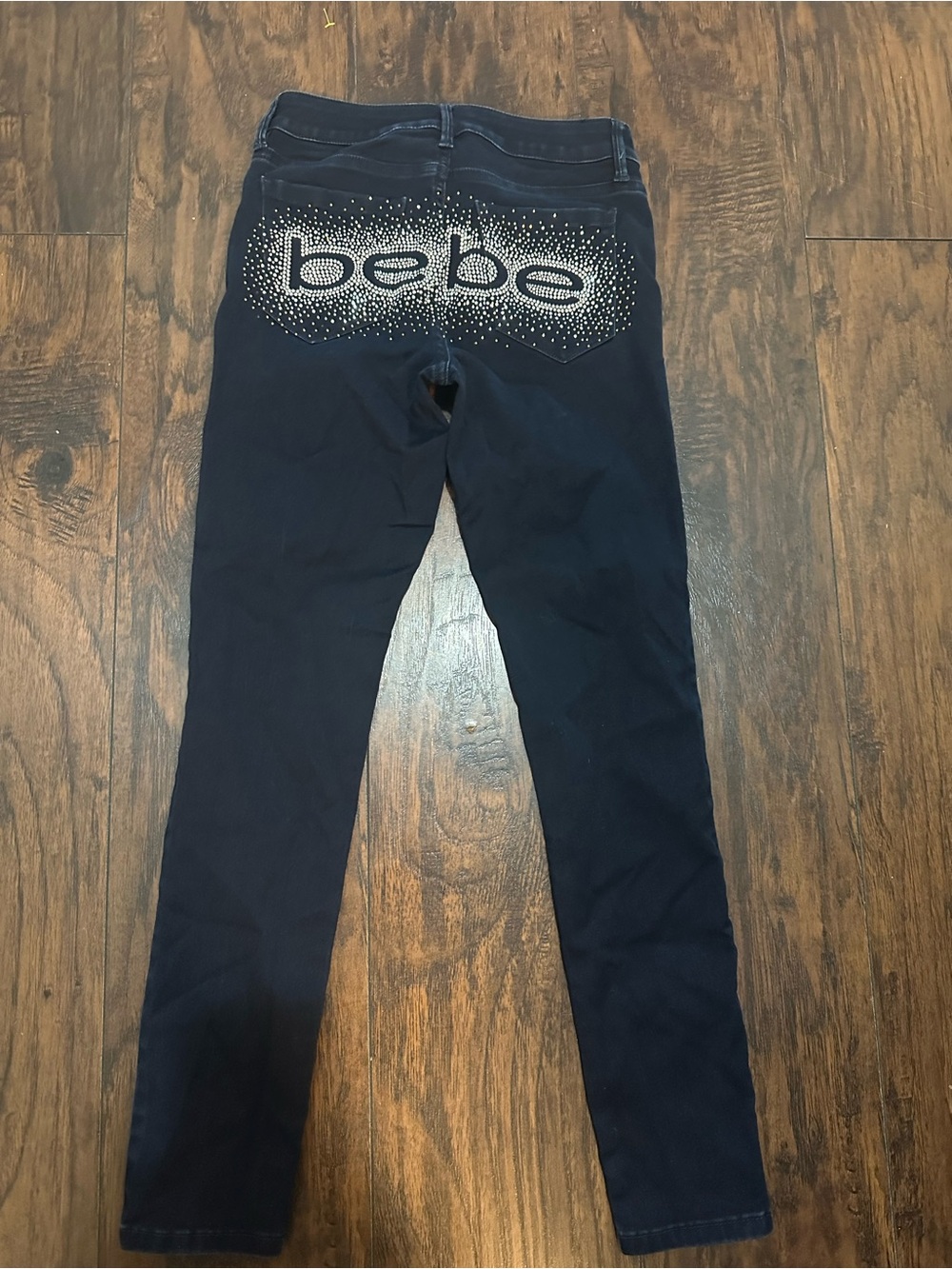 bebe Navy Skinny Jeans with Crystal Logo Back